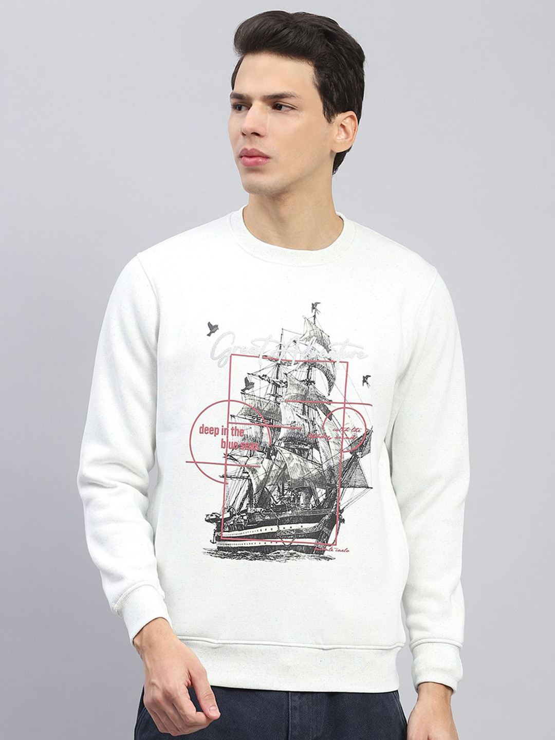 

Monte Carlo Men Printed Cotton Sweatshirt, White