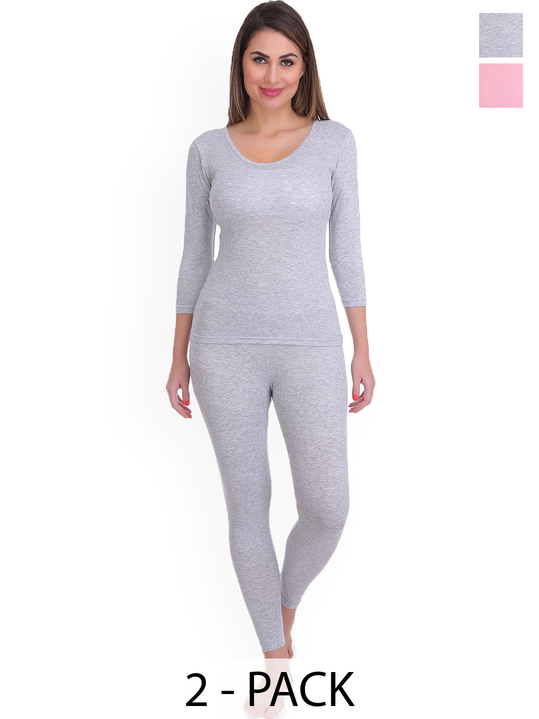 

SELFCARE Pack Of 2 Round Neck Thermal Set, Grey