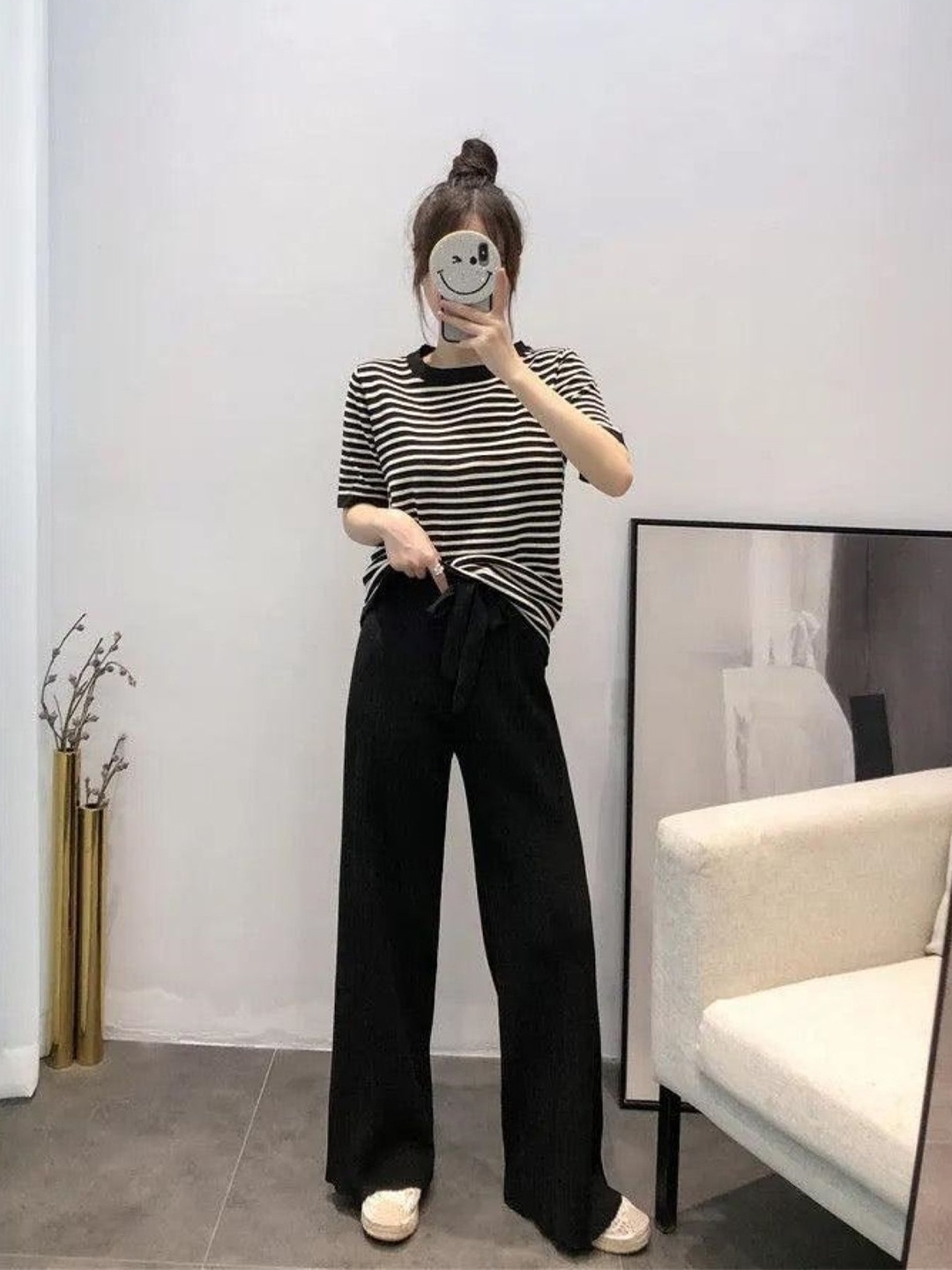 

StyleAsh Striped Top With Trousers, Black