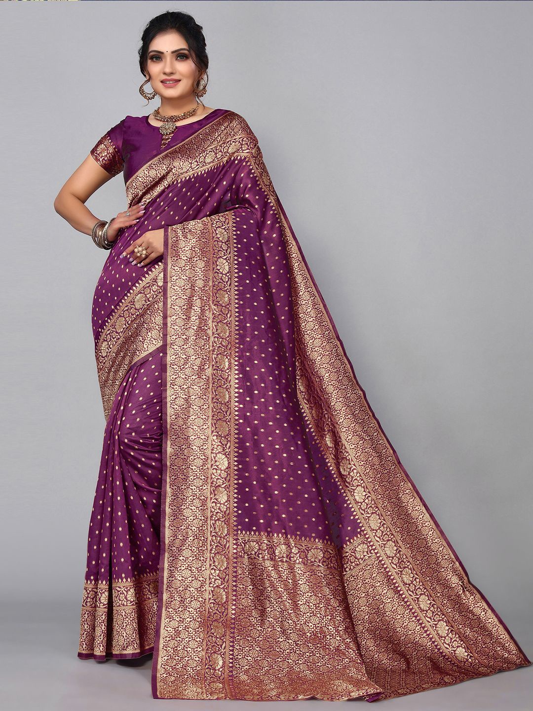 

MANMOHITSAREE Woven Design Kanjeevaram Saree, Purple