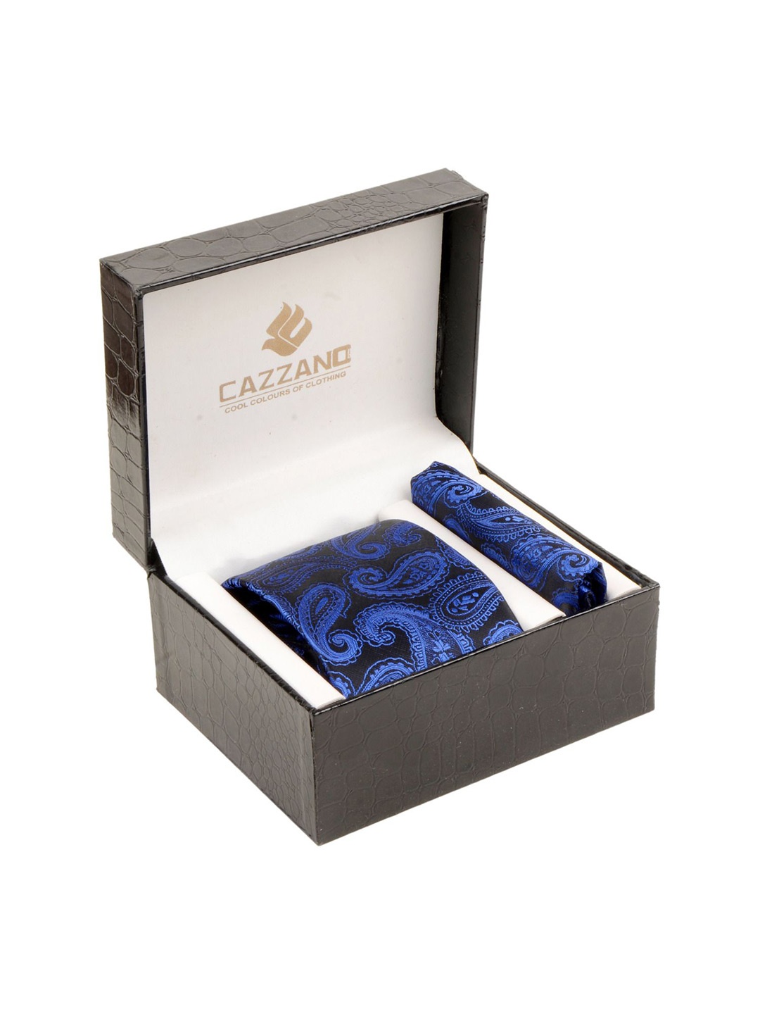 

Cazzano Men Tie and Pocket Square Accessory Gift, Blue