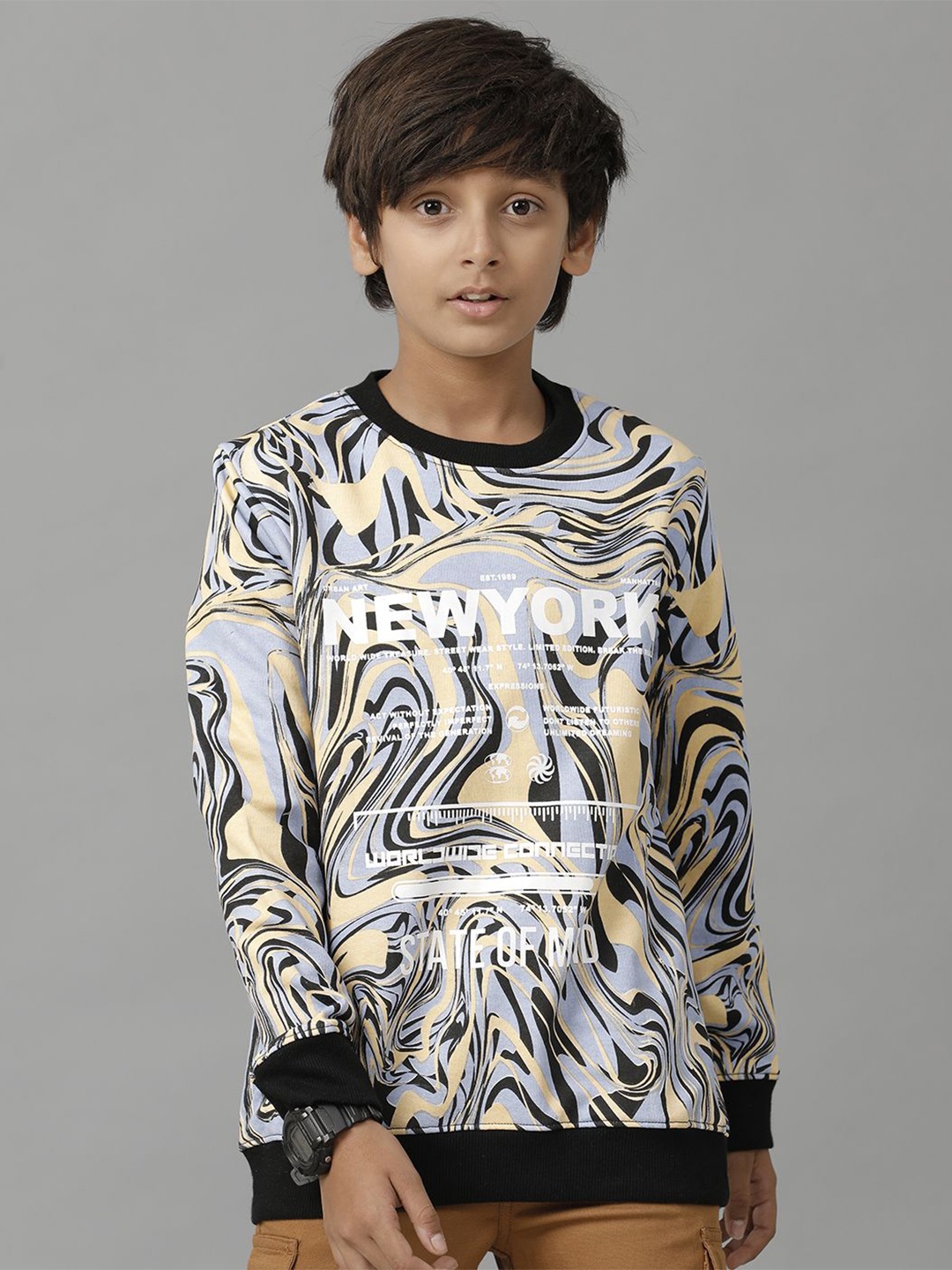 

UNDER FOURTEEN ONLY Boys Printed Sweatshirt, Yellow
