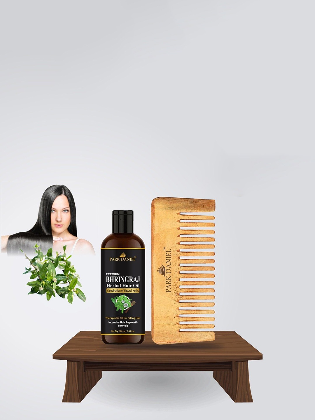 

Park Daniel Set Of 2 Premium Bhringraj Herbal Hair Oil - 100 ml With Neem Comb, Black