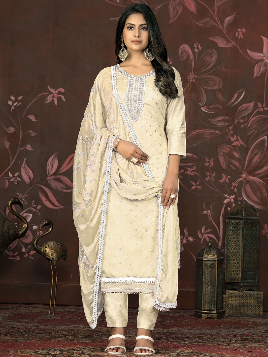 

Maroosh Ethnic Motifs Embroidered Beads and Stones Cotton Unstitched Dress Material, Off white