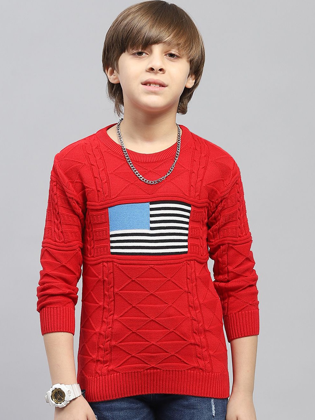 

Monte Carlo Boys Round Neck Cotton Pullover, Red