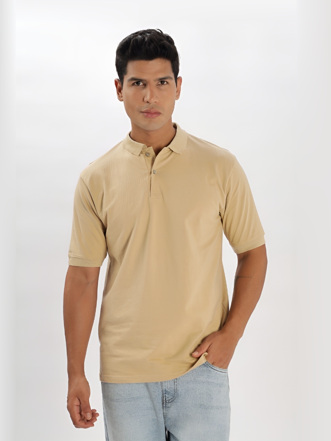 

TBS- THE BARGAIN STREET Men Polo Collar Bio Finish T-shirt, Beige