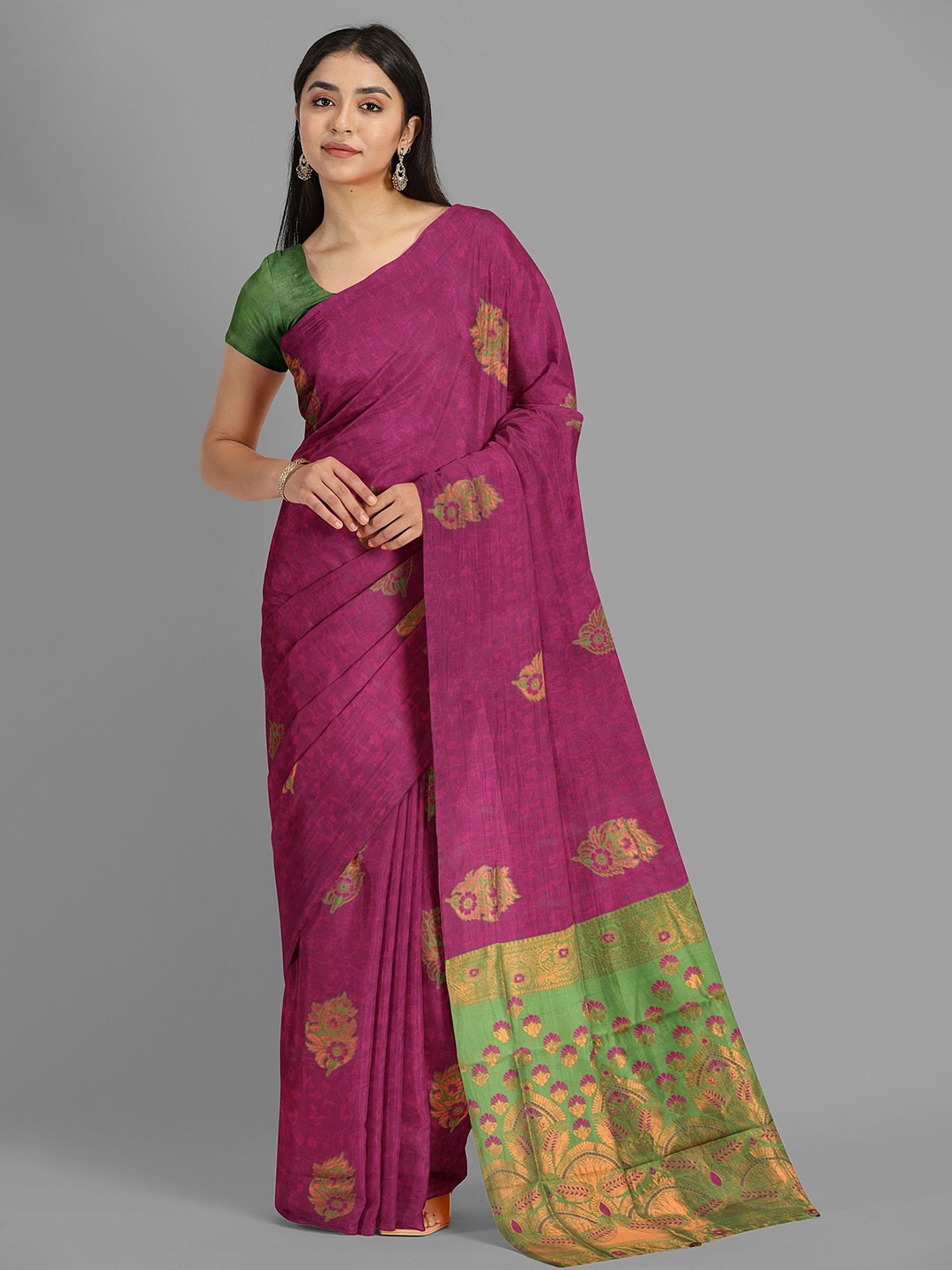 

The Chennai Silks Woven Design Zari Baluchari Saree, Magenta