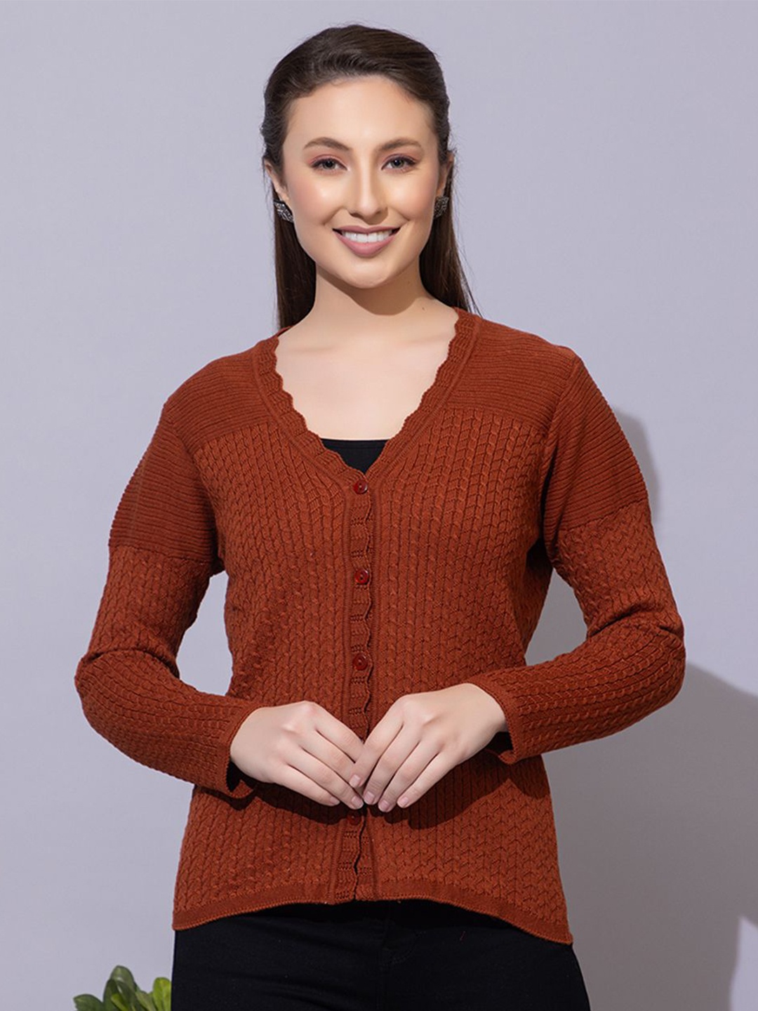 

Anouk Women Self Design Cardigan, Rust