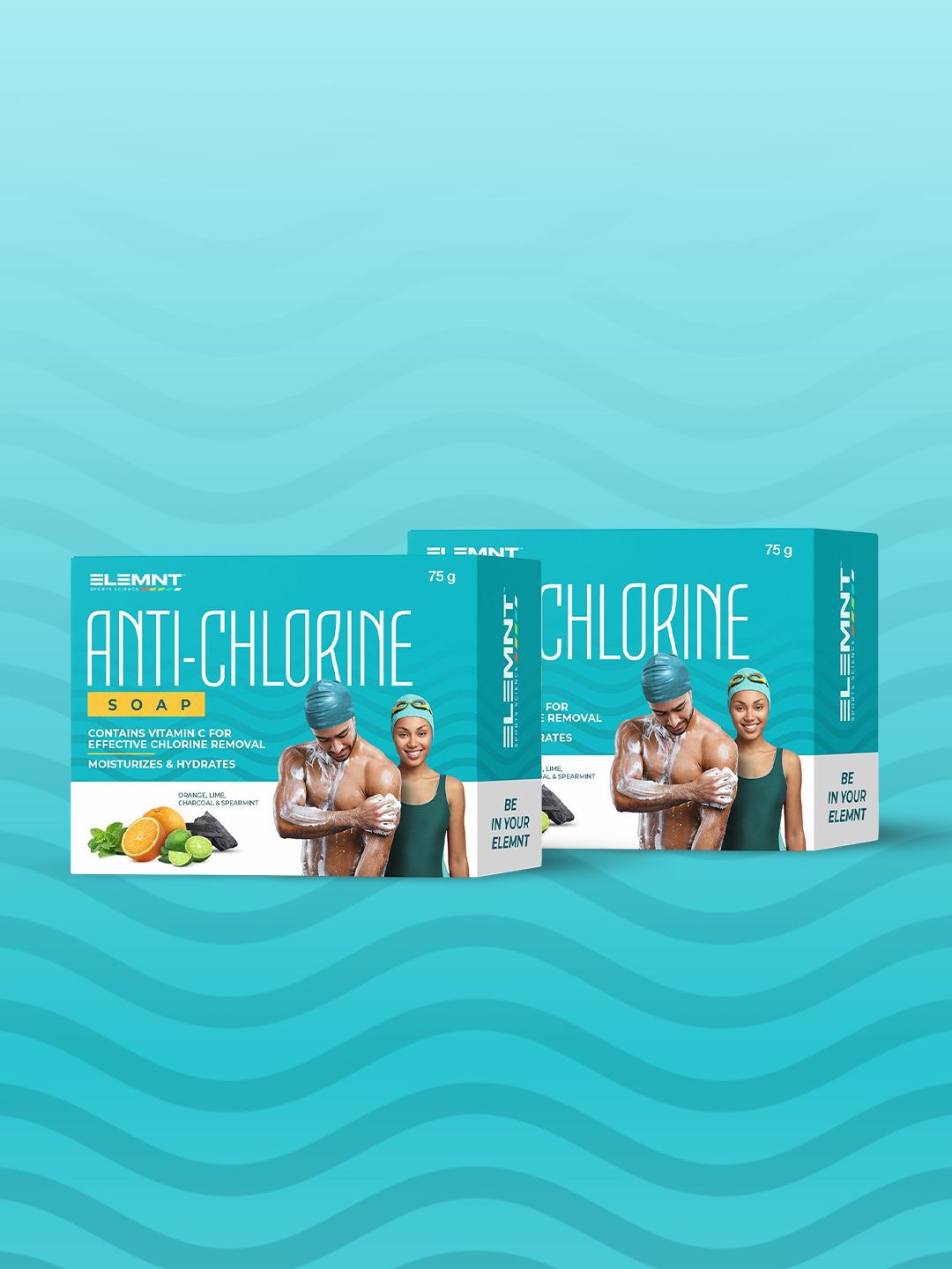 

Elemnt Sports Science Set Of 2 Anti Chlorine Soap Orange & Lime - 75 g Each, Blue