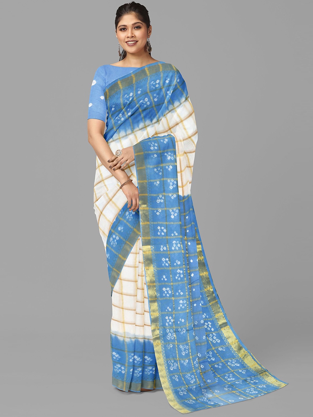 

The Chennai Silks Women Checked Pure Cotton Gadwal Saree, Off white