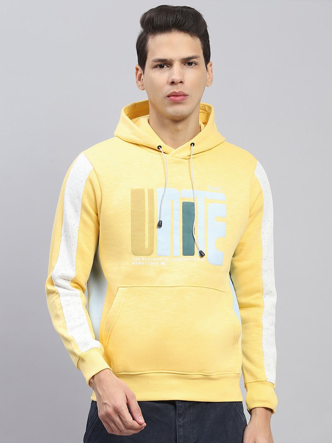

Monte Carlo Men Printed Hooded Full Sleeve Sweatshirt, Yellow