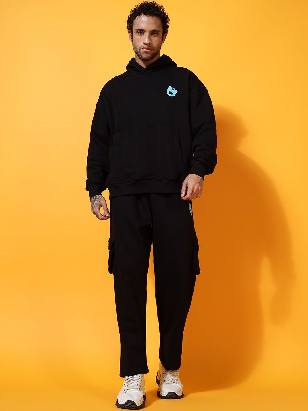 

GRIFFEL Men Cotton Hooded Printed Tracksuits, Black