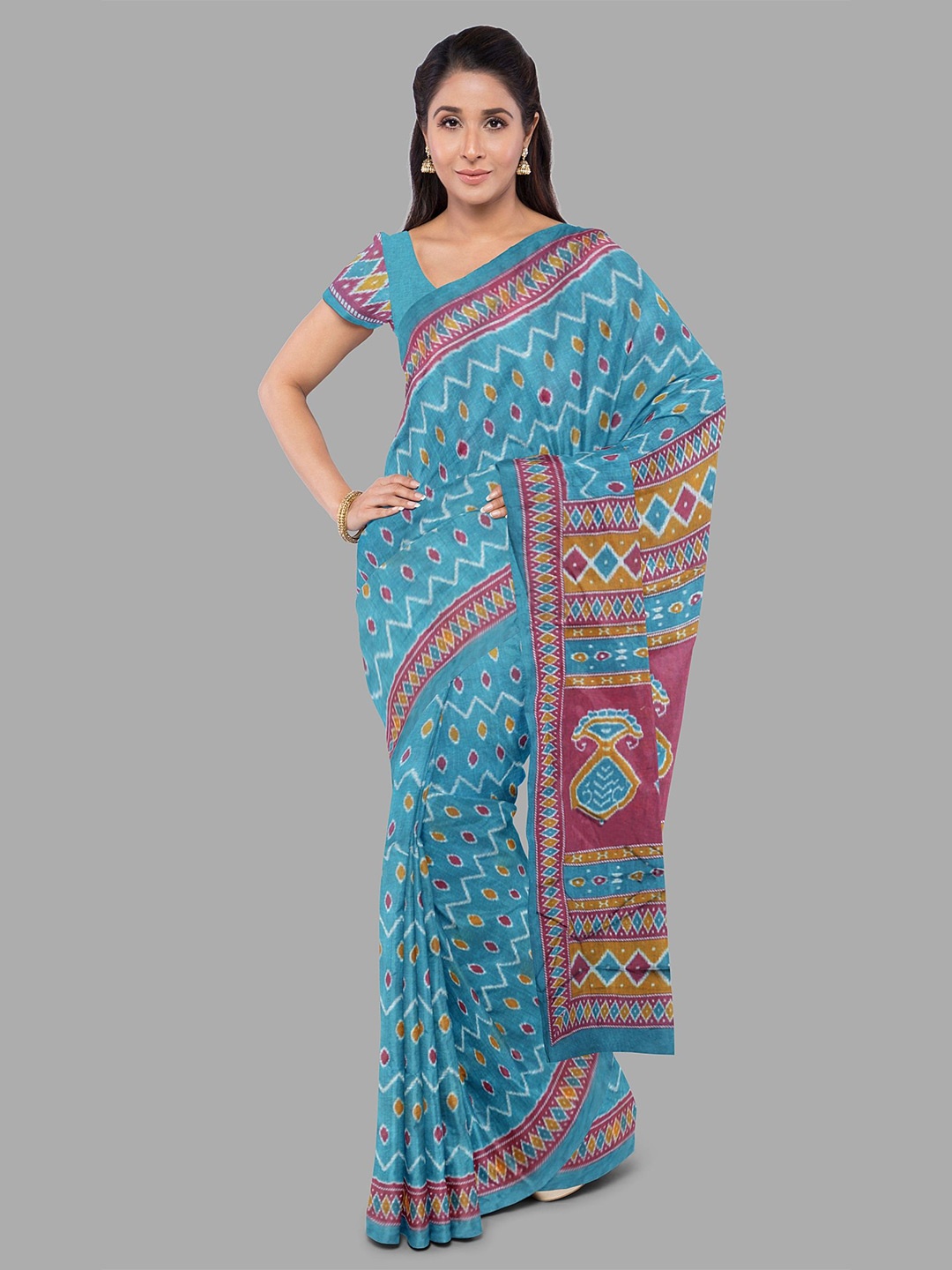 

The Chennai Silks Women Pure Cotton Fusion Gadwal Saree, Blue