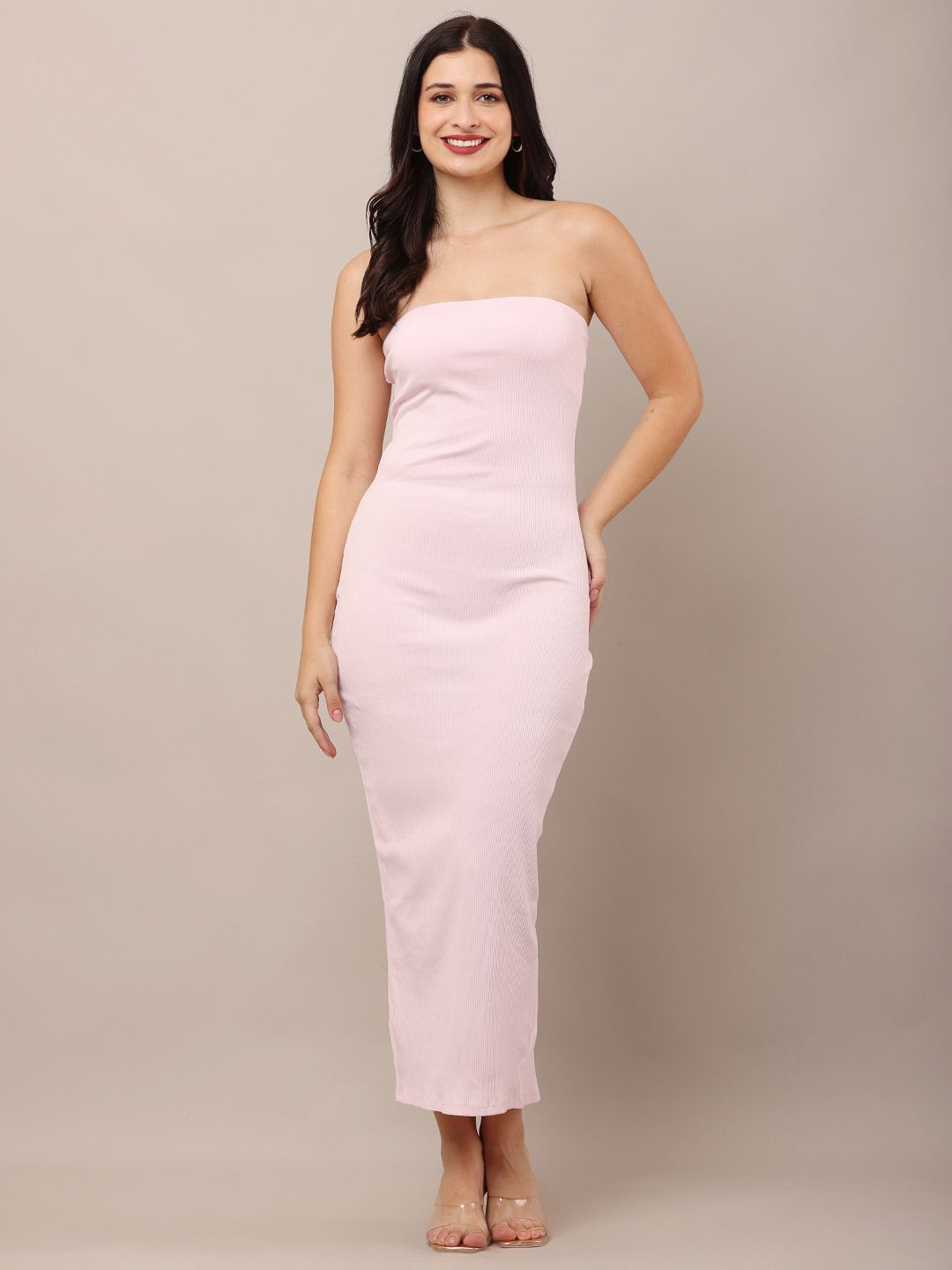 

NoBarr Women Strapless Bodycon Maxi Dress, Pink