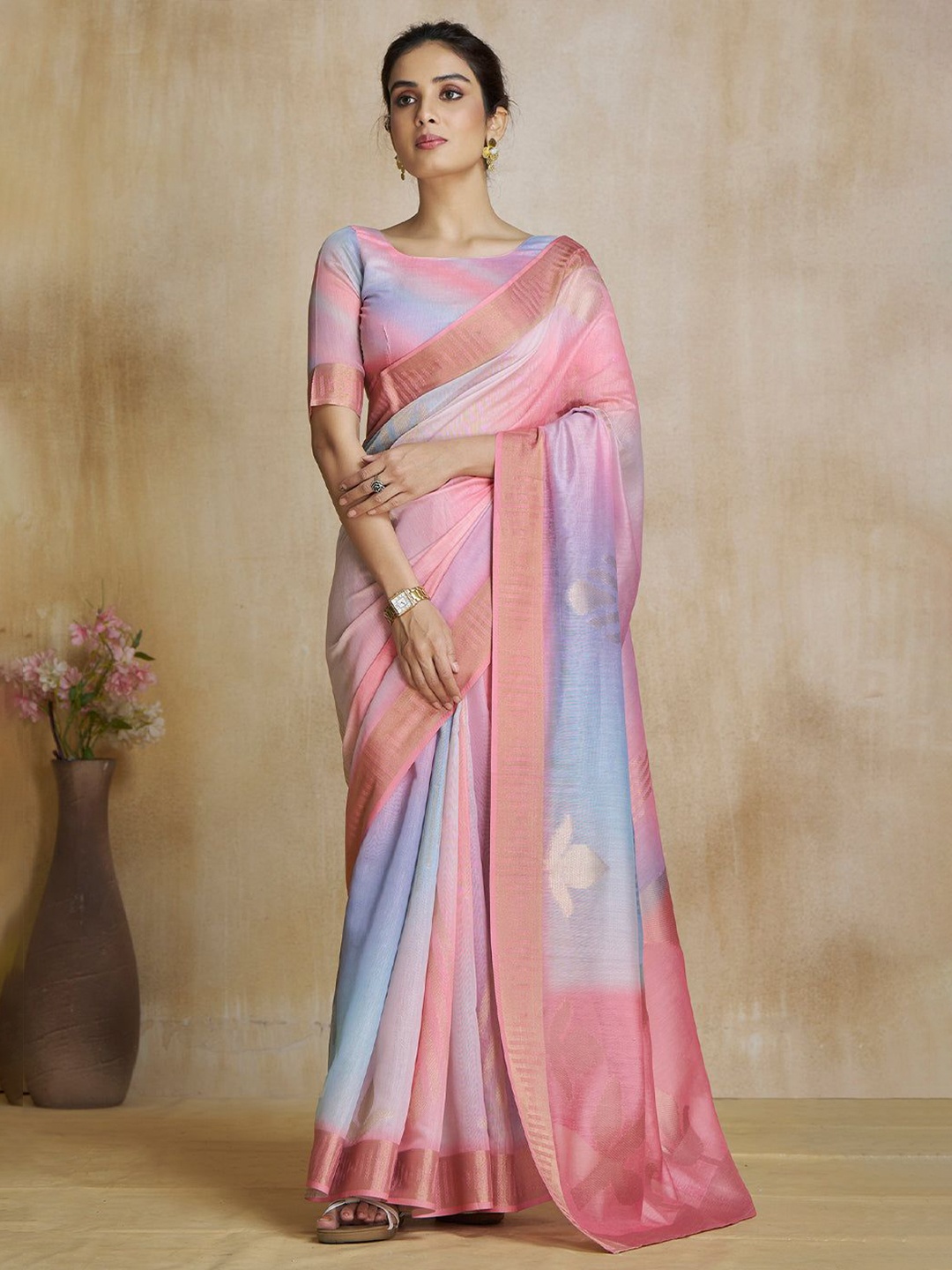 

MySilkLove Woven Design Zari Tissue Saree, Pink