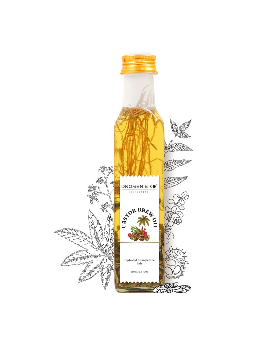 

DROMEN & CO Pure Organic Wood Pressed Castor Brew Oil With Vitamin E - 250 ml, Yellow