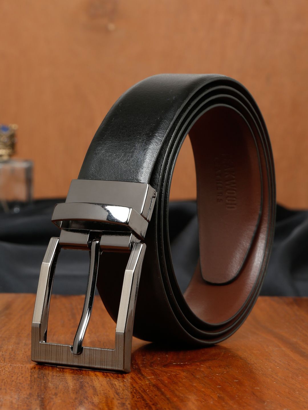 

Teakwood Leathers Men Leather Reversible Formal Tang Belt, Black