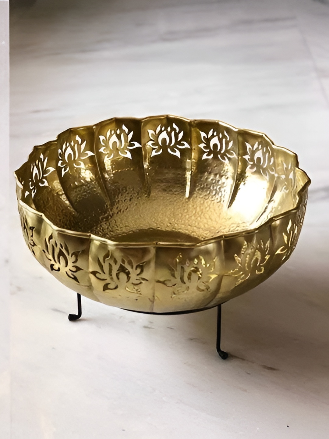 

Extreme Karigari GoldToned Metal Glossy Decorative Bowl, Gold