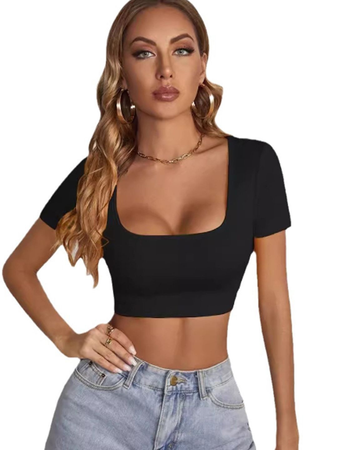 

StyleCast Women Square Neck Crop Top, Black