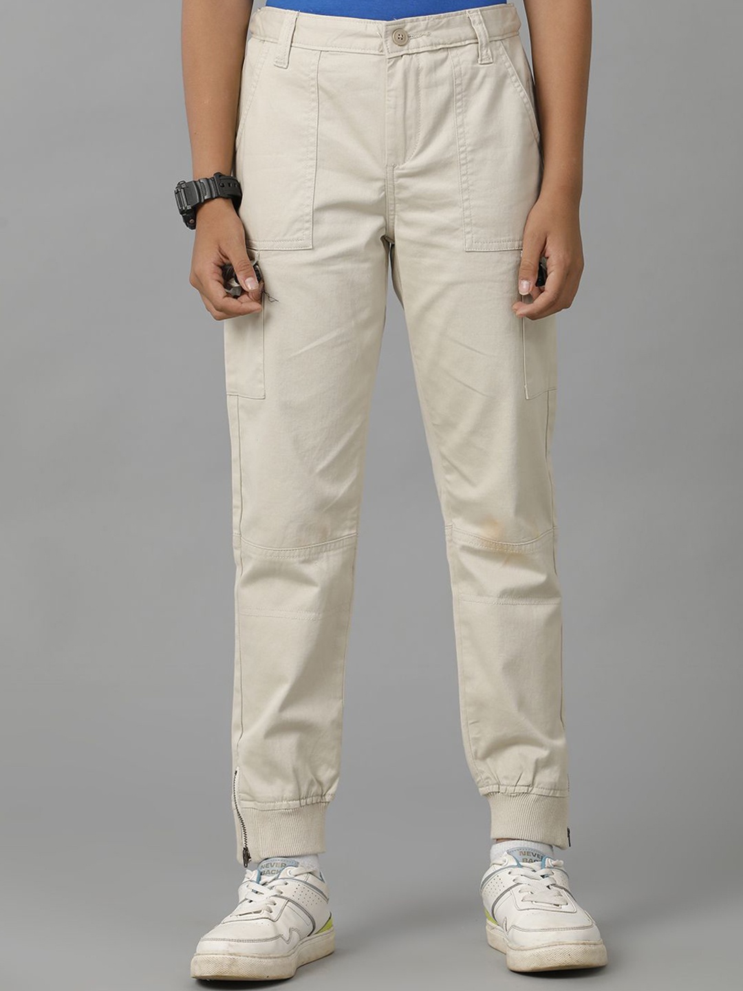 

UNDER FOURTEEN ONLY Boys Cotton Regular Fit Trousers, Off white