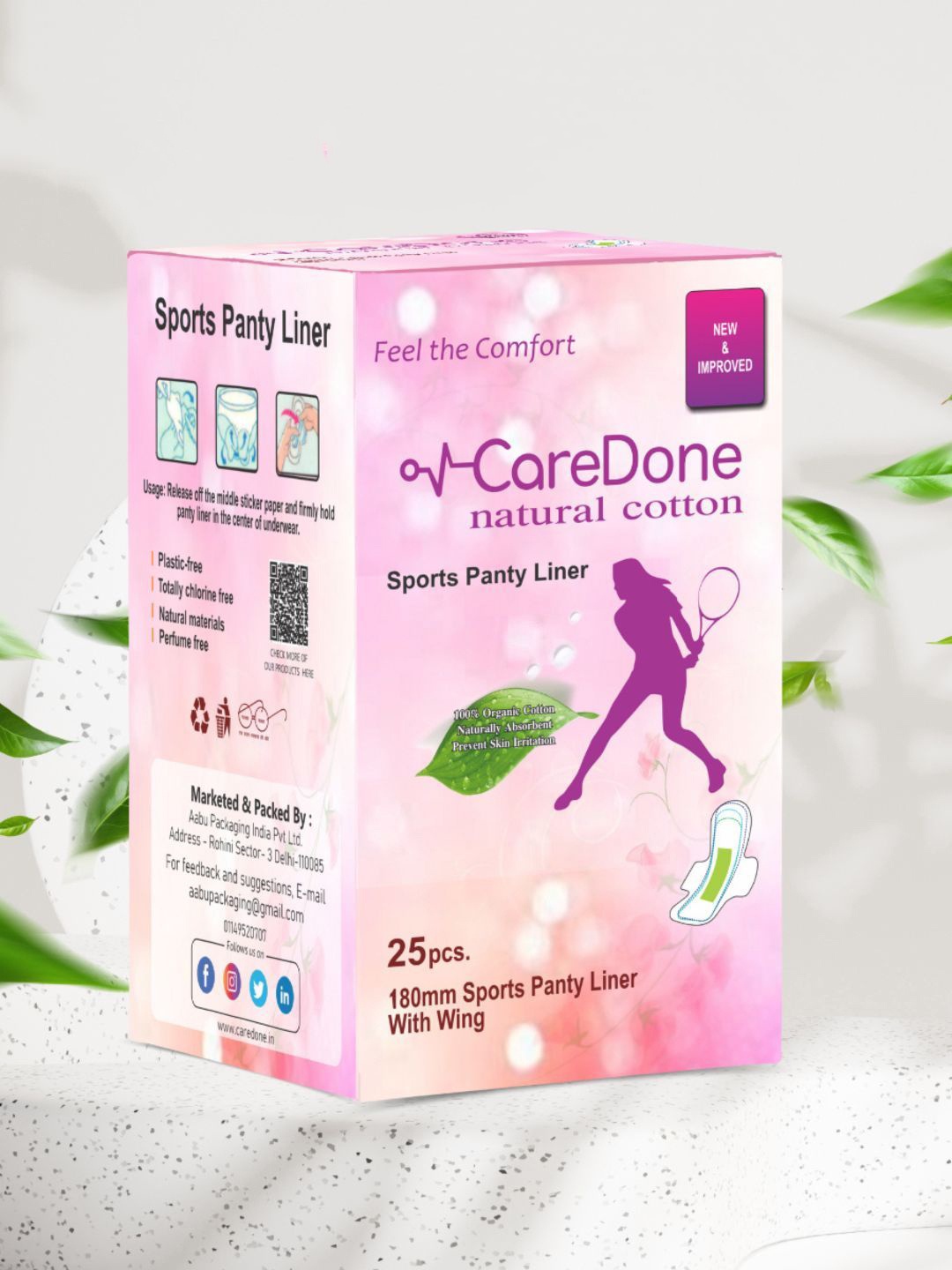 

CareDone Organic Cotton Ultra Thin Sports Panty Liners With Wing - 25 Pcs, White