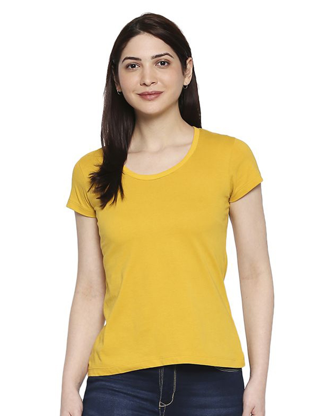 

AMMARZO Round Neck Short Sleeves Cotton T-Shirt, Mustard