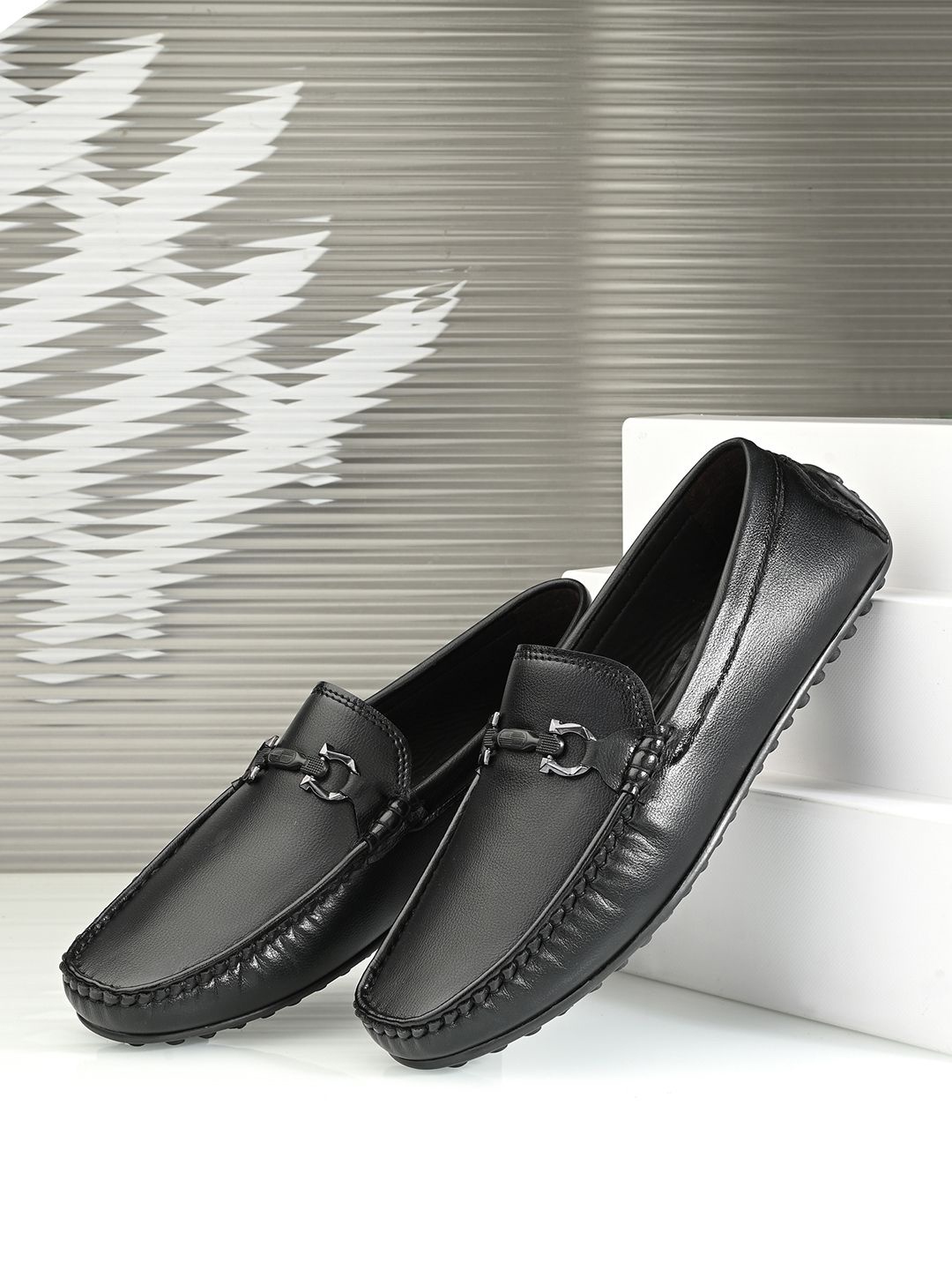 

HERE&NOW Men Slip-On PU Loafers, Black