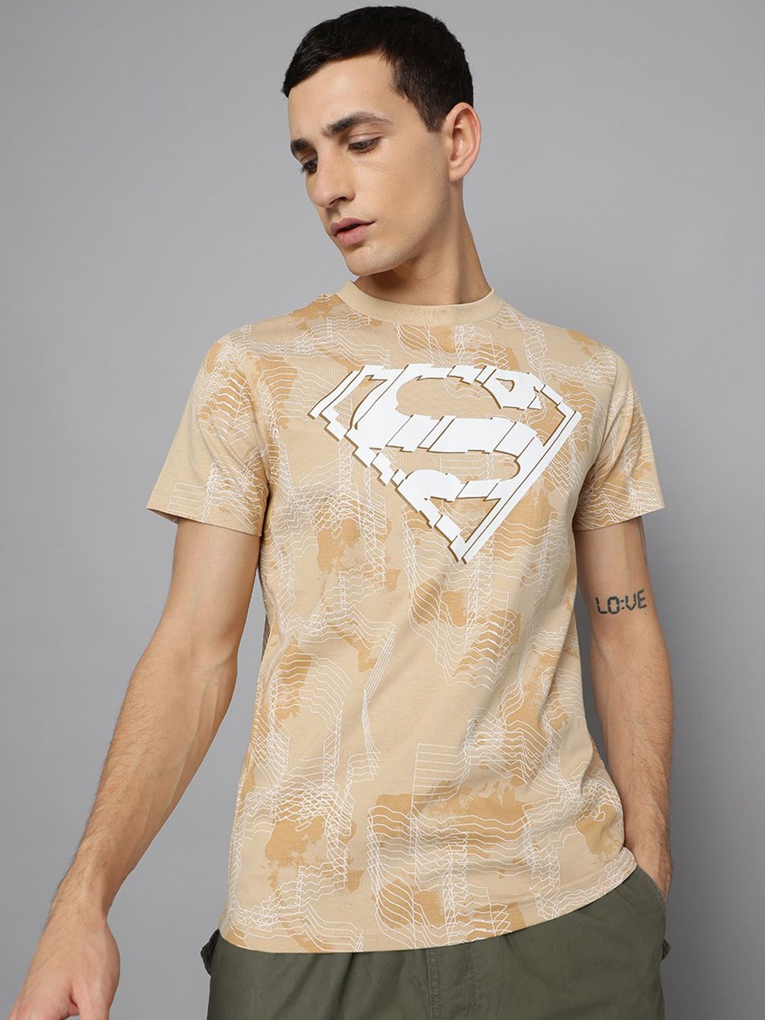 

Free Authority Men Superman Printed Cotton T-shirt, Beige