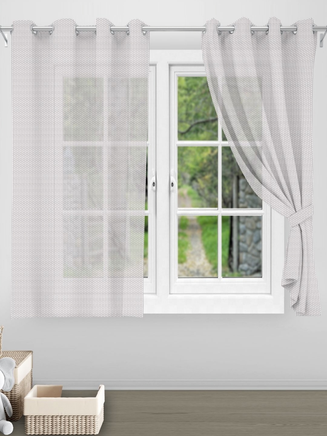

Divine Casa Off White Striped Sheer Window Curtain