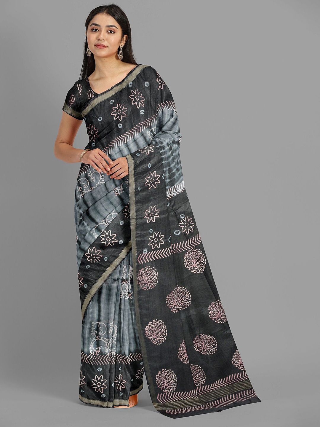 

The Chennai Silks Batik Printed Bhagalpuri Saree, Grey