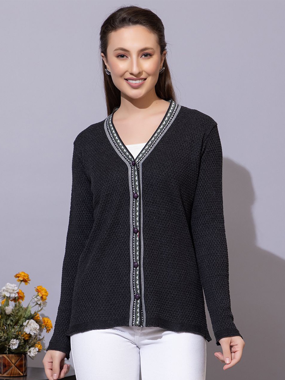 

Anouk Women V-Neck Cardigan Sweaters, Charcoal