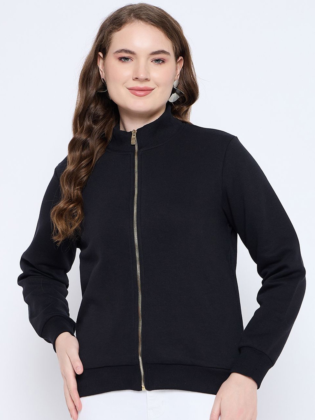 

Madame Women Cotton Mock Collar Sweatshirt, Black