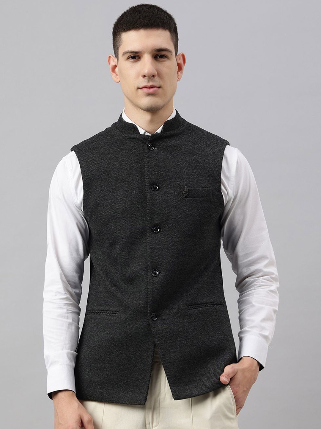 

Richlook Single Breasted Nehru Jackets, Charcoal