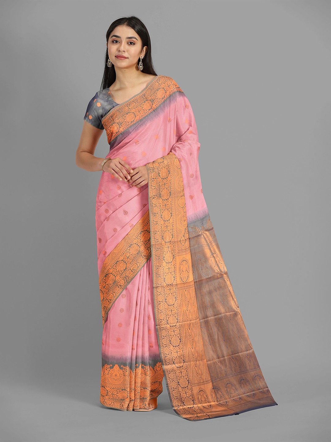 

The Chennai Silks Woven Design Zari Baluchari Saree, Peach