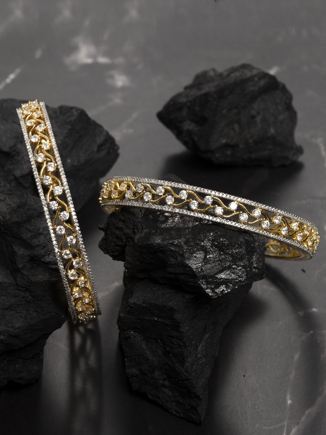 

Zevarly Set Of 2 Gold-Plated AD-Studded Bangles