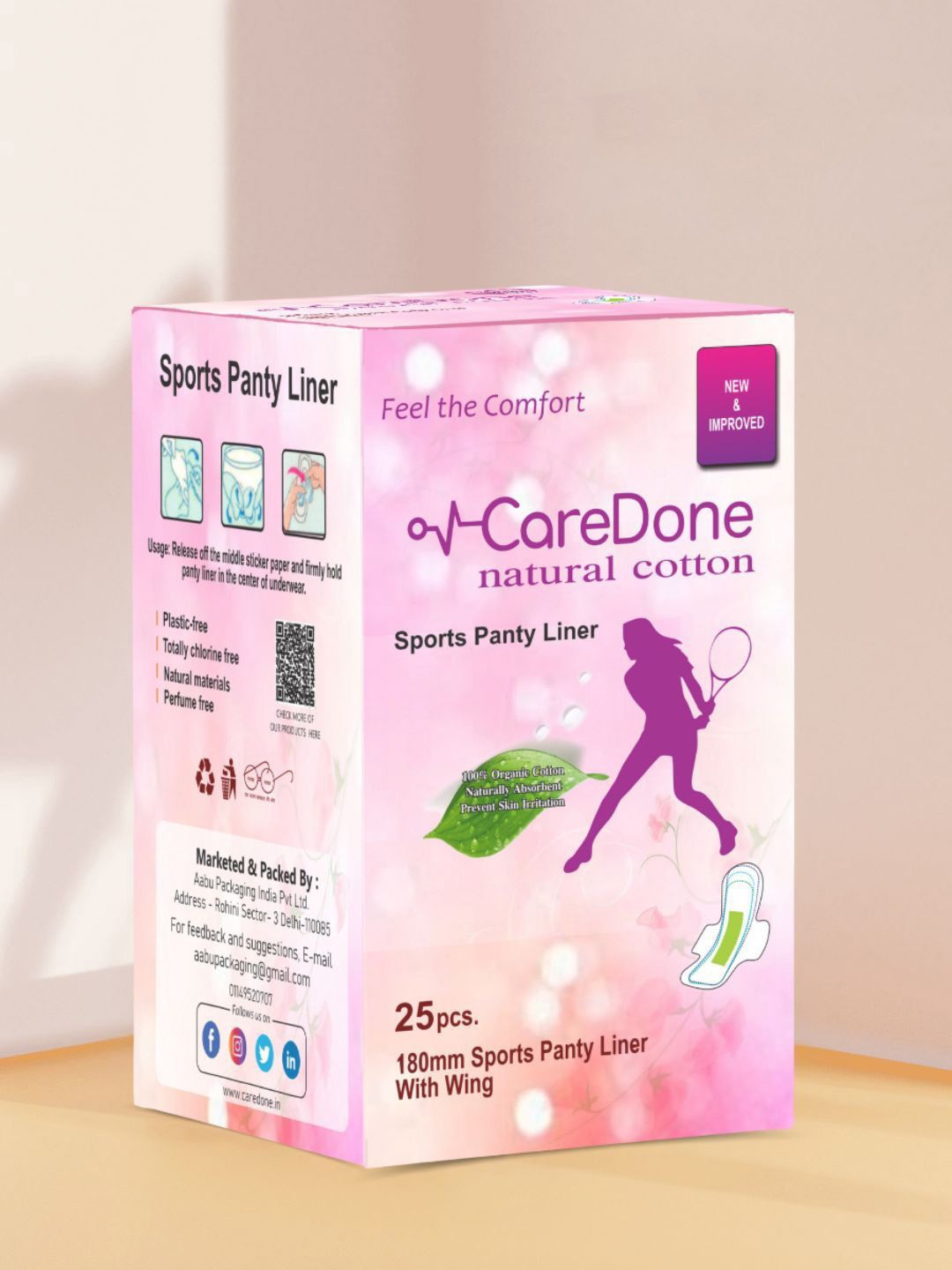 

CareDone Organic Cotton Ultra Thin Sports Panty Liners With Wing - 25 Pcs, White