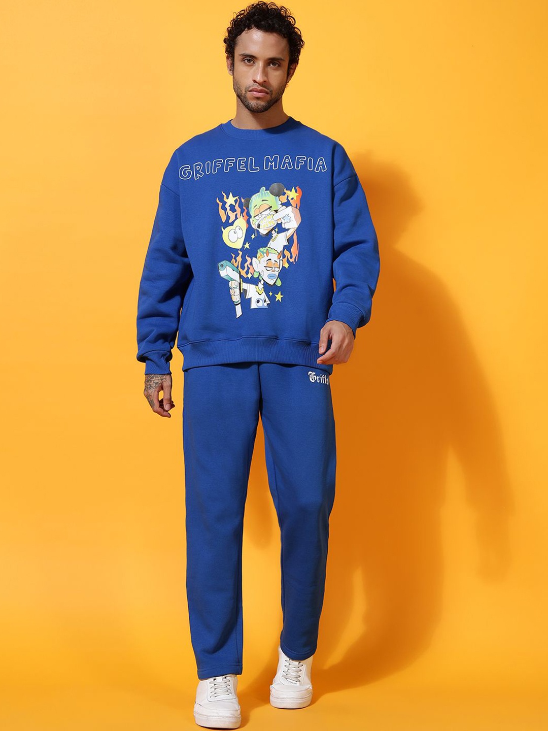 

GRIFFEL Men Graphic Printed Oversized Tracksuits, Blue