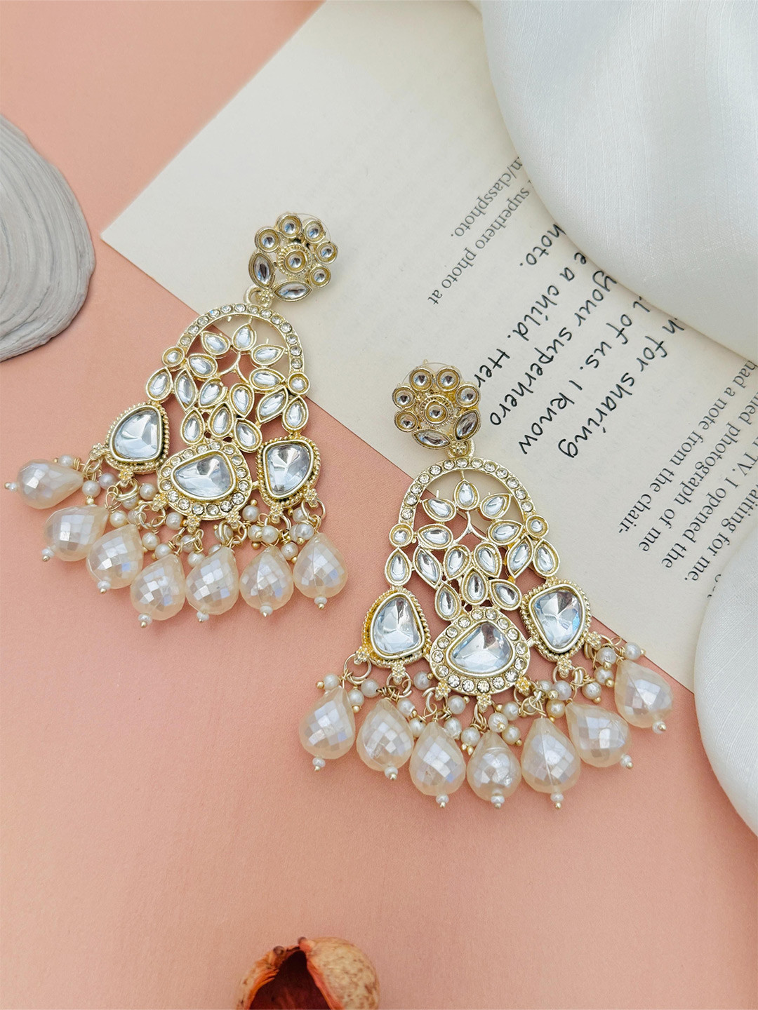 

ABDESIGNS Gold Plated Kundan & Beaded Classic Drop Earrings