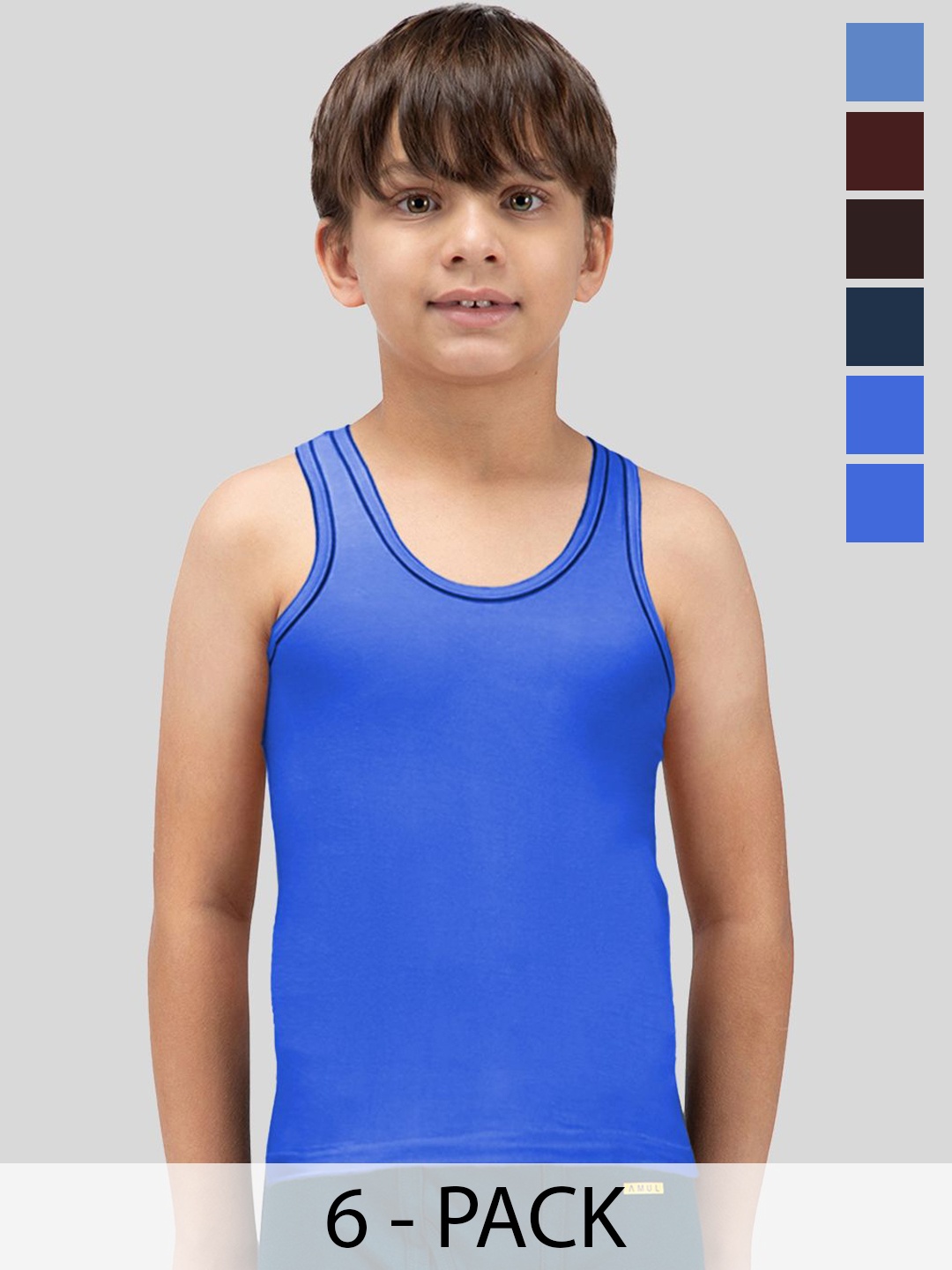 

AMUL COMFY Boys Pack of 6 Pure Cotton Innerwear Vests, Navy blue