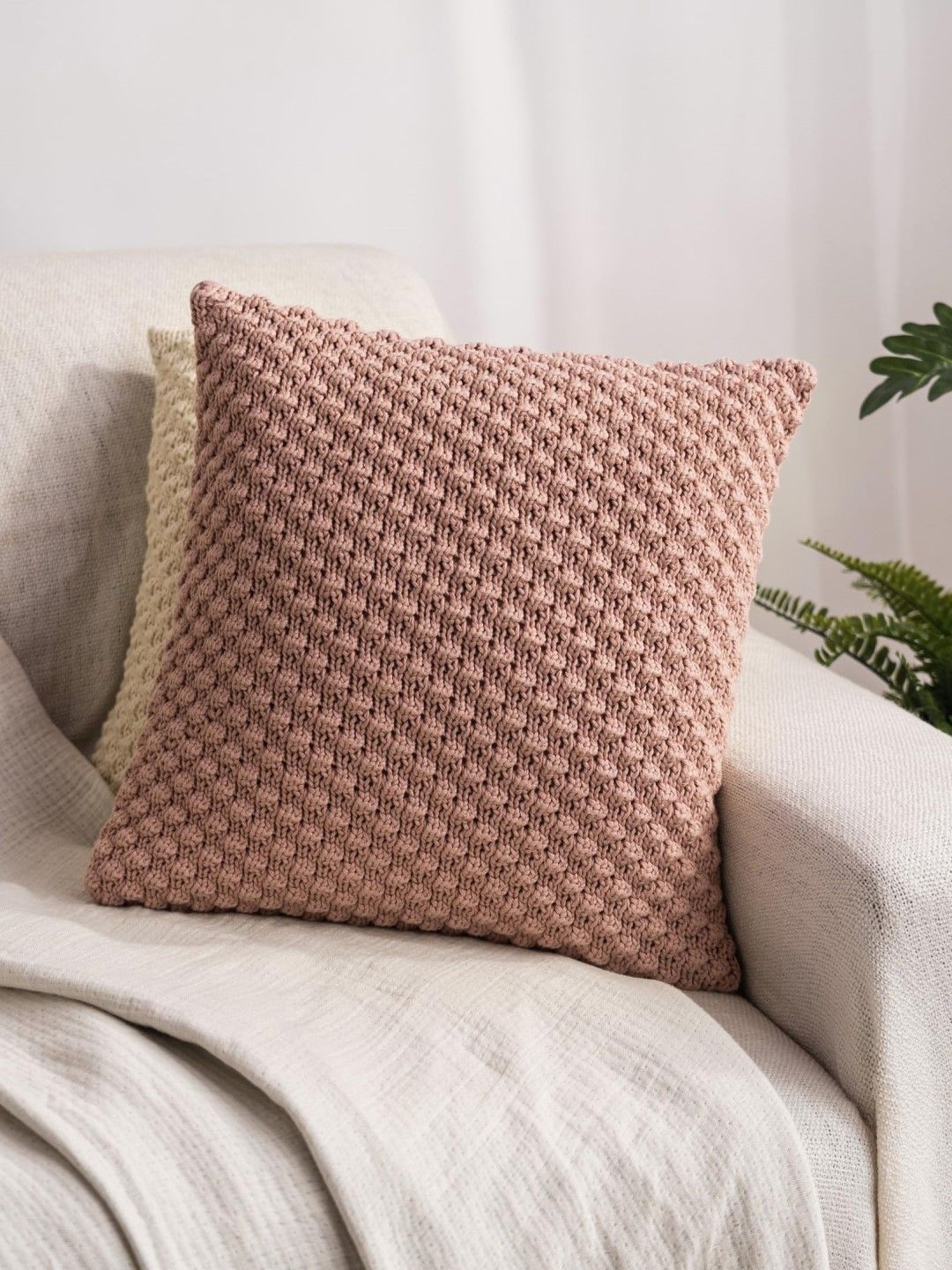 

haus & kinder Peach-Coloured Embroidered Cotton Square Cushion Covers