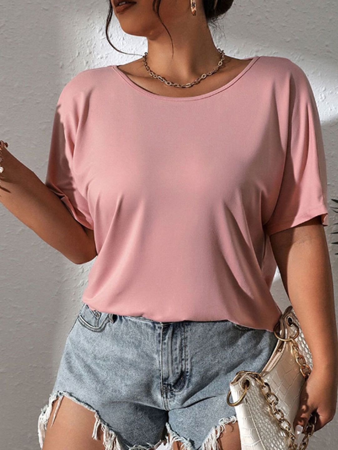 

StyleCast Women Round Neck Short Sleeves Top, Pink