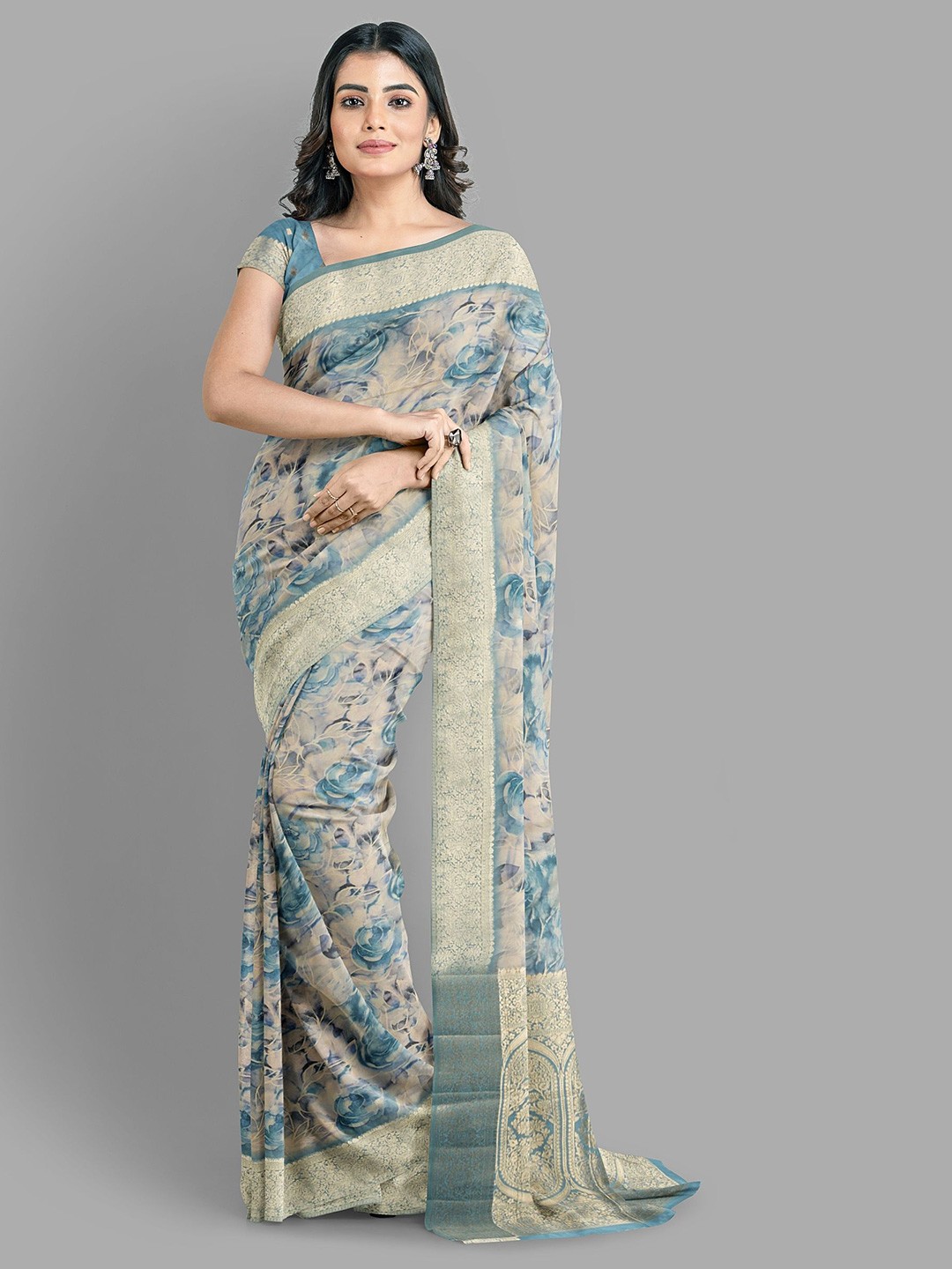 

The Chennai Silks Floral Printed Banarasi Saree, Cream