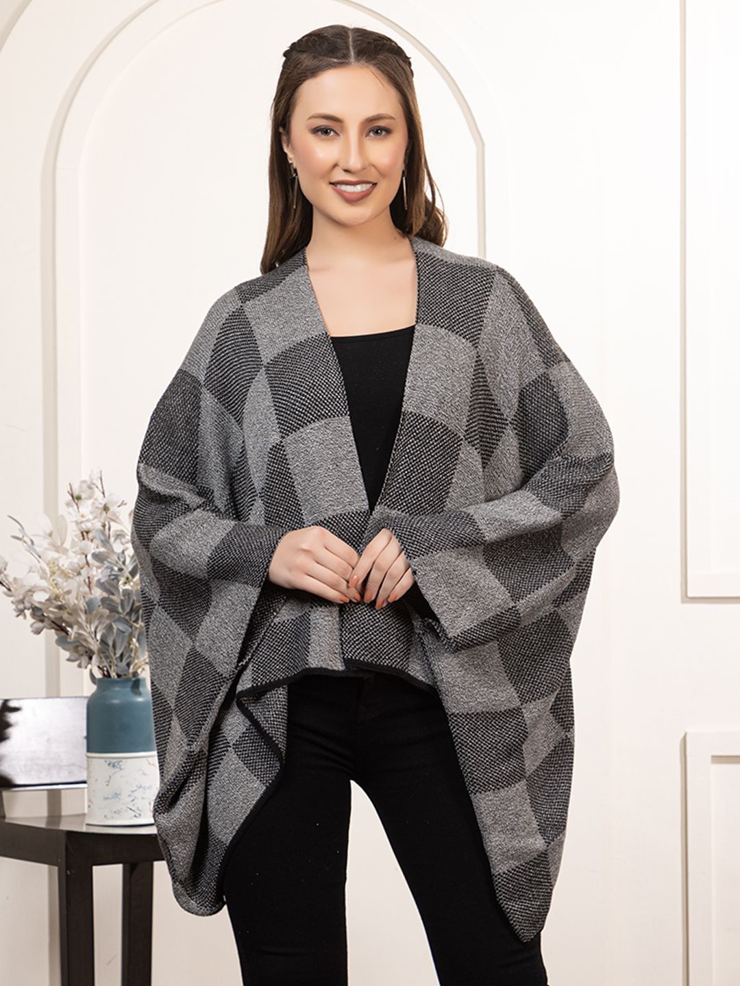 

Anouk Black Checked Open Front Shrug