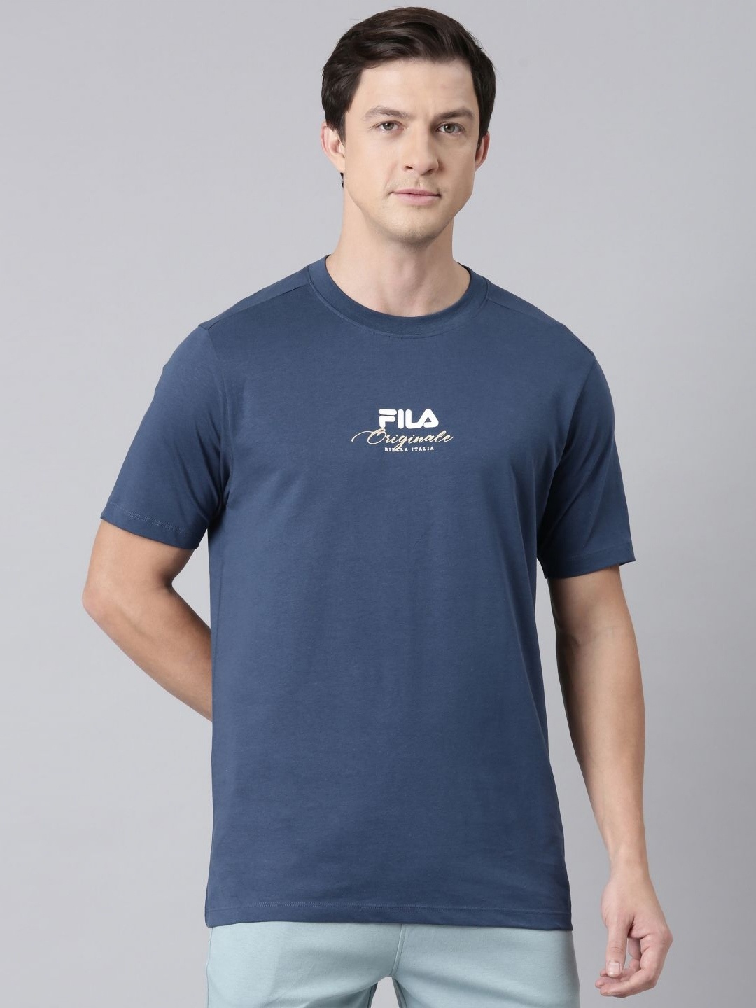 

FILA Men Typography Printed Round Neck Cotton T-shirt, Blue