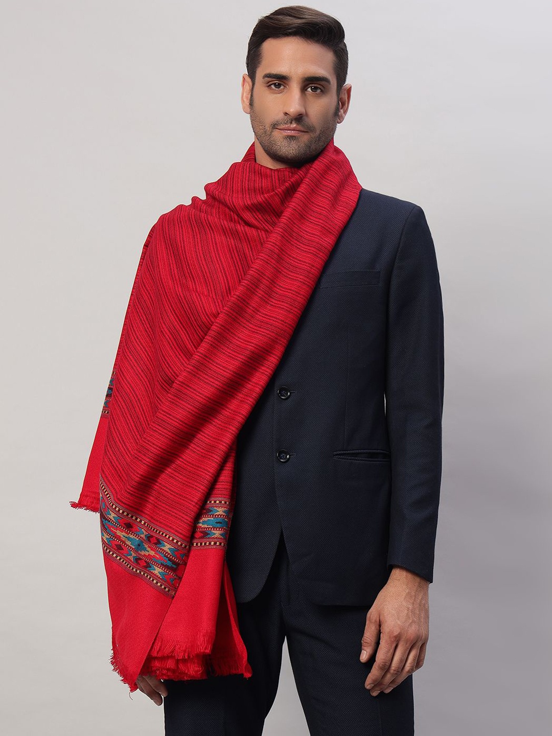 

HANDICRAFT PALACE Striped Woven Design Shawl, Red