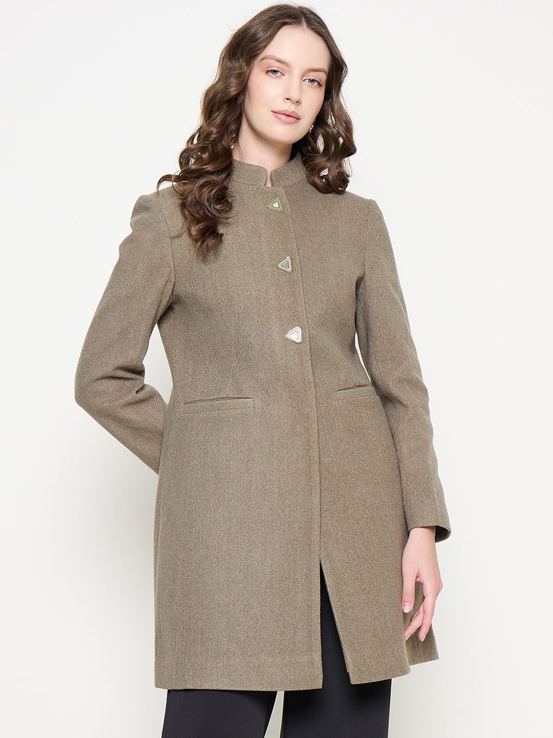 

Madame Women Single-Breasted Winter Overcoat, Olive