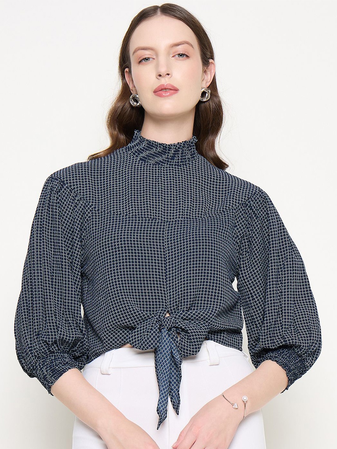 

Madame Women Puff SleeveHigh Neck Top, Black