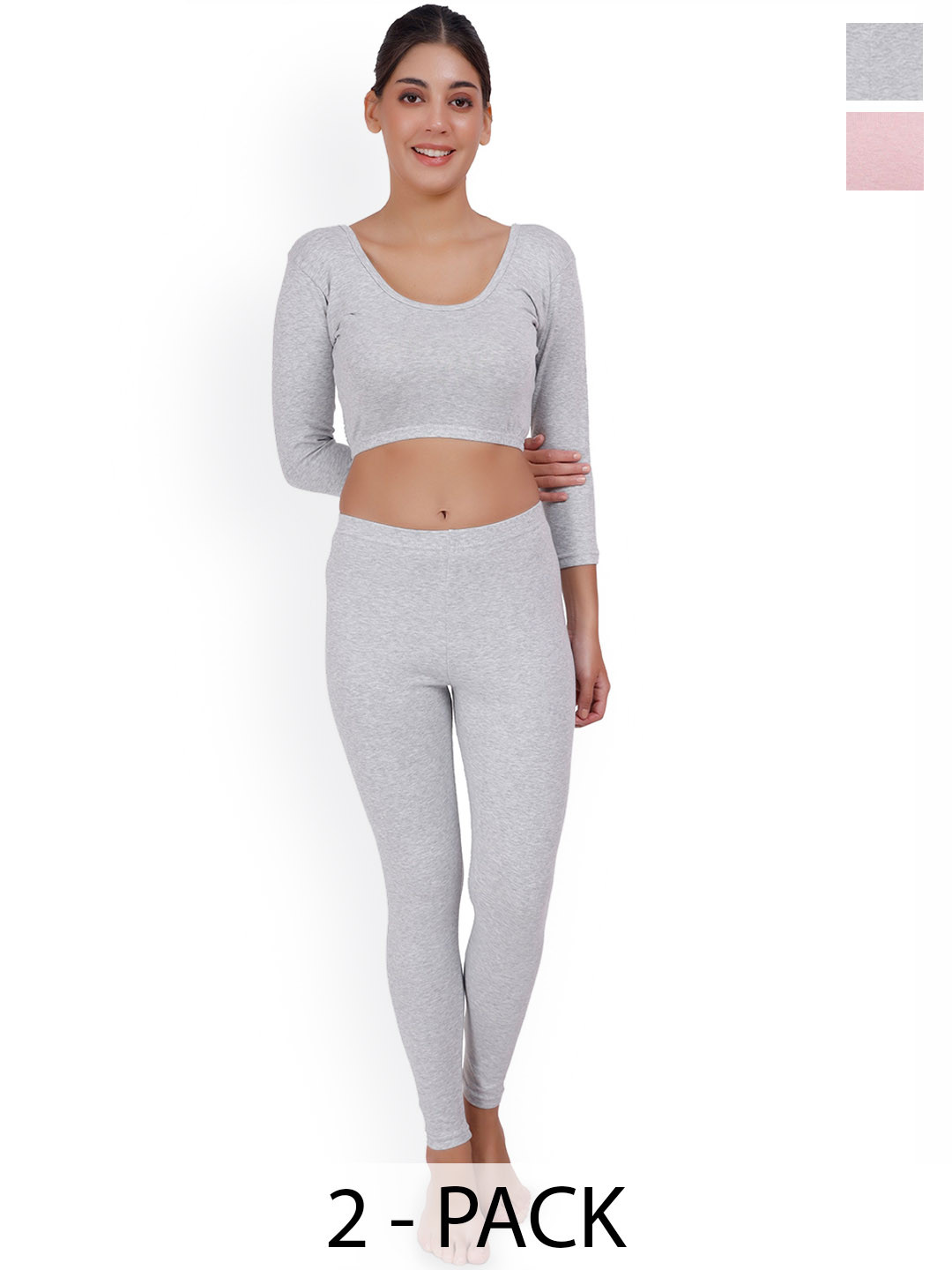 

SELFCARE Pack Of 2 Cotton Thermal Sets, Grey