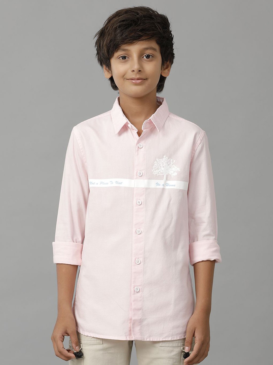 

UNDER FOURTEEN ONLY Boys Spread Collar Graphic Printed Cotton Casual Shirt, Pink