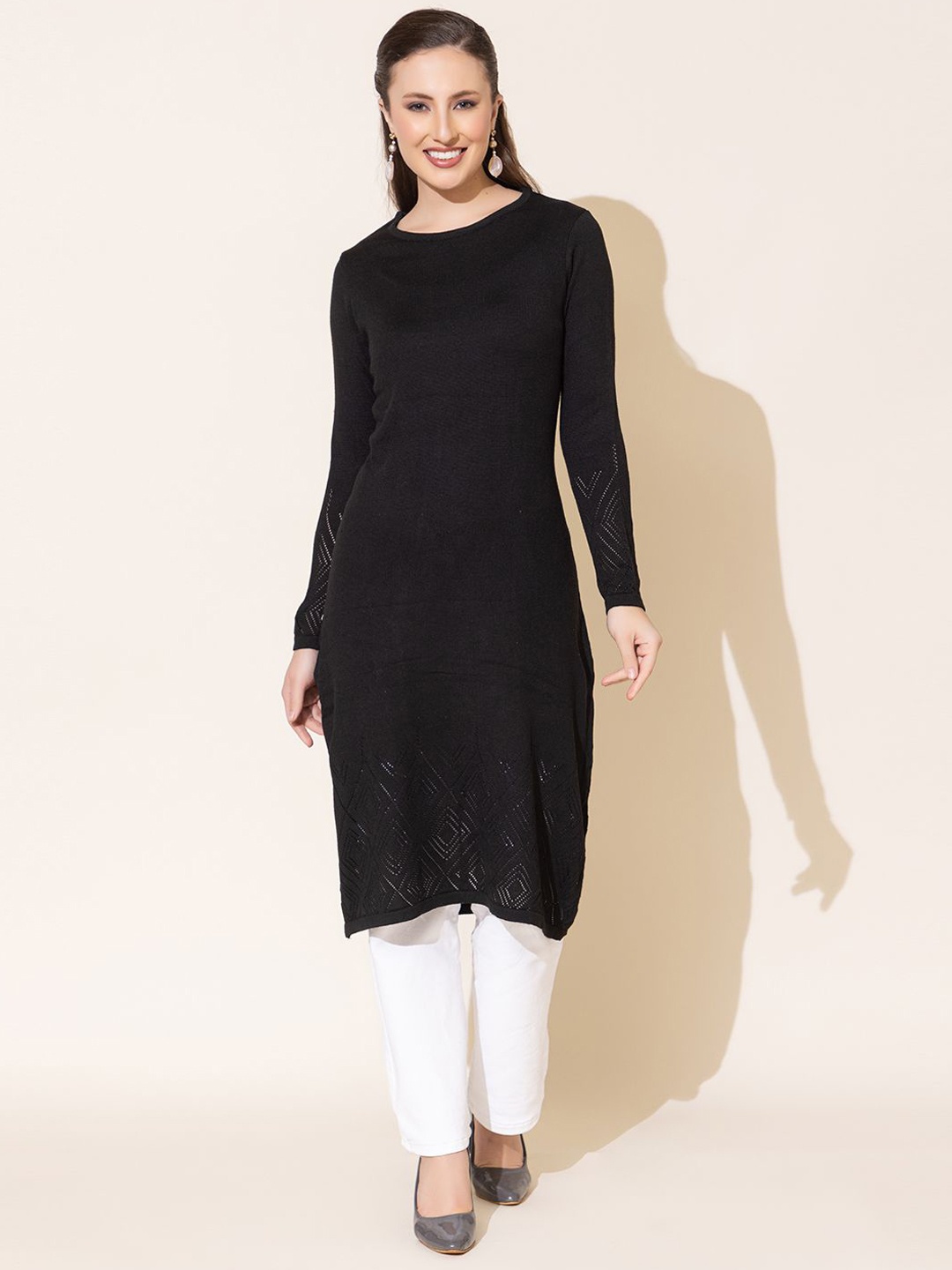 

Anouk Black Woven Design Long Sleeves straight Kurta